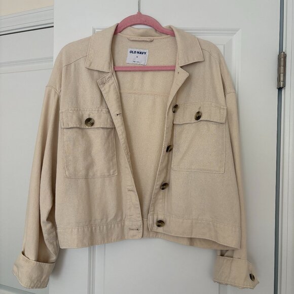 Old Navy Linen-Blend Cropped Utility Jacket SZ M - Picture 2 of 6